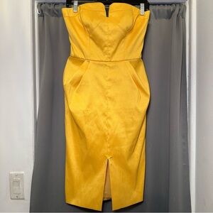 Badgley Mischka Strapless Yellow Cocktail Party Wedding Guest Dress Size